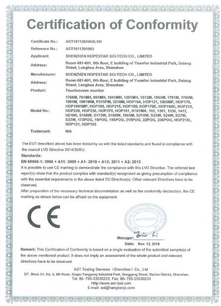 চীন Shenzhen Hopestar SCI-TECH Co., Ltd. সার্টিফিকেশন
