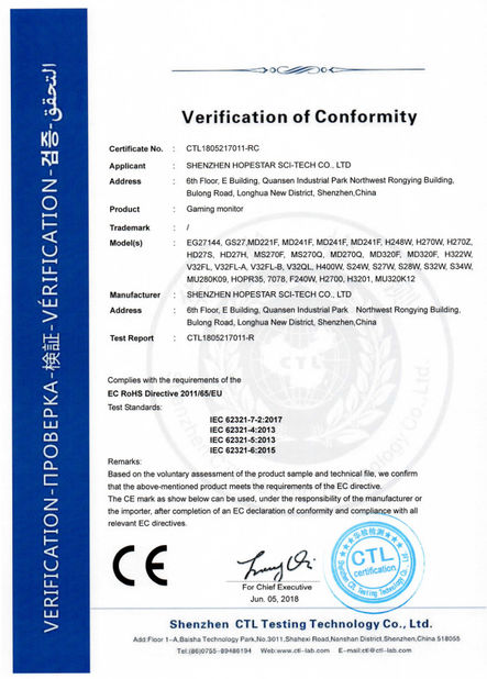 চীন Shenzhen Hopestar SCI-TECH Co., Ltd. সার্টিফিকেশন